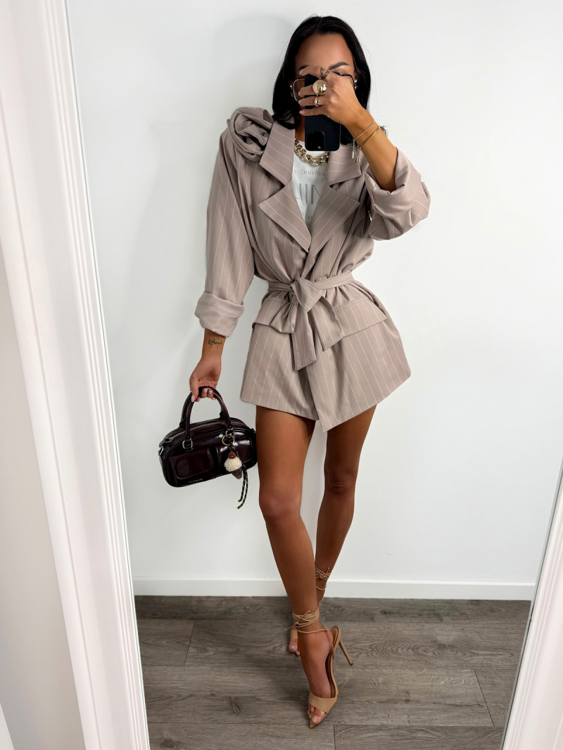 Długa marynarka oversize w prążek COSMERA - cappuccino mocca