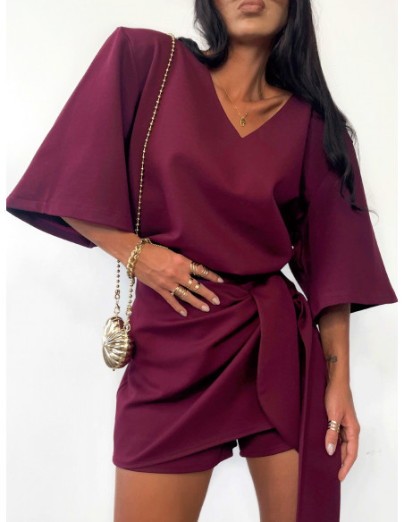 Oversizowy T-shirt z wiskozy ASHA - bordowy