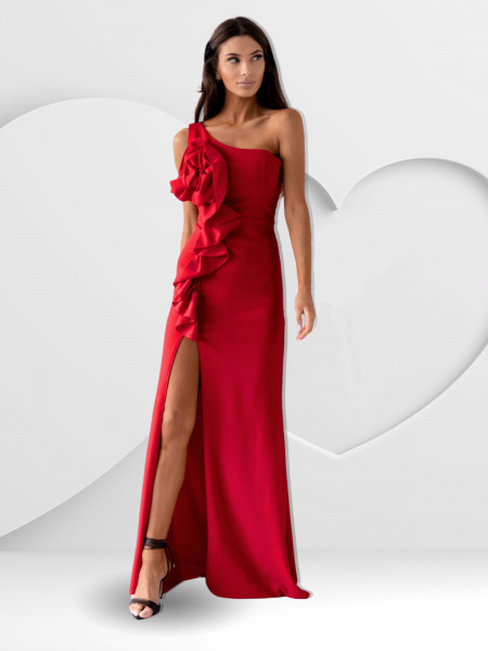 Stylowa maxi sukienka na jedno ramię LIRIA - czerwona 2