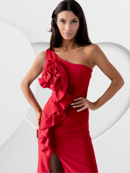 Stylowa maxi sukienka na jedno ramię LIRIA - czerwona
