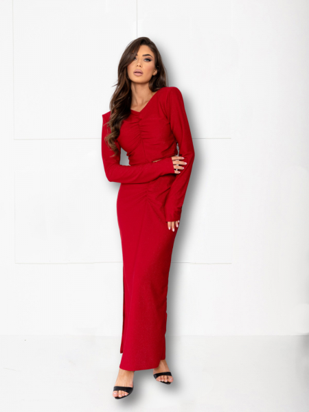 Brokatowy komplet ze spódnicą maxi ASTERIA - czerwony