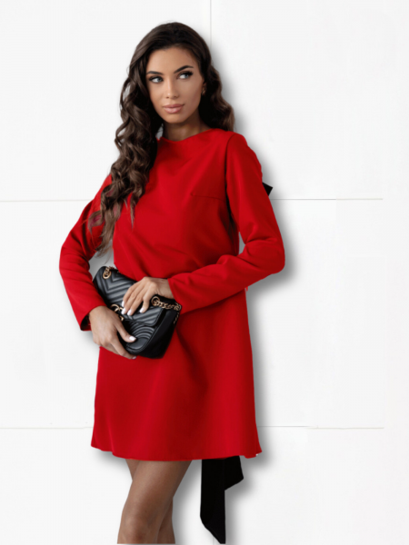 Sukienka trapezowa z kokardą z tyłu ONDINE - czerwona 2