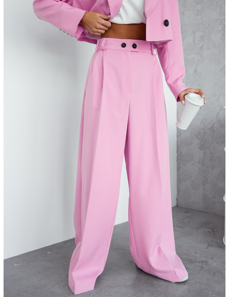 Eleganckie szerokie spodnie z kantem CRISTO - pudrowy róż
