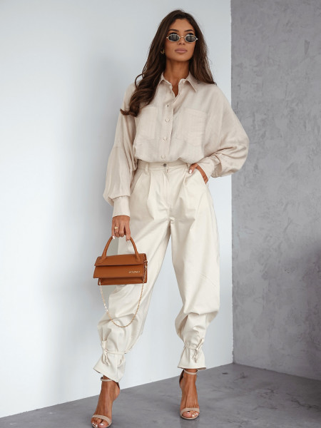 Elegancka koszula oversize z wiskozą ENNY - beżowa 2