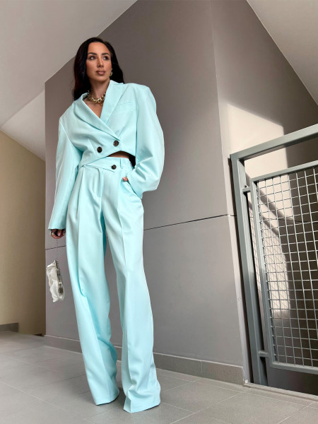 Eleganckie szerokie spodnie z kantem SOLO - miętowe