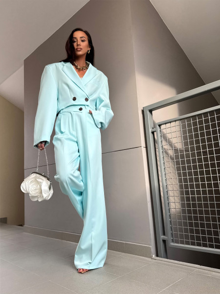 Eleganckie szerokie spodnie z kantem SOLO - miętowe 2