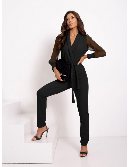Kombinezon z tiulowymi rękawami NADIA - czarny