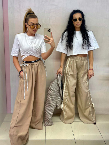 Szerokie spodnie z lampasami DANTE - beżowe 2