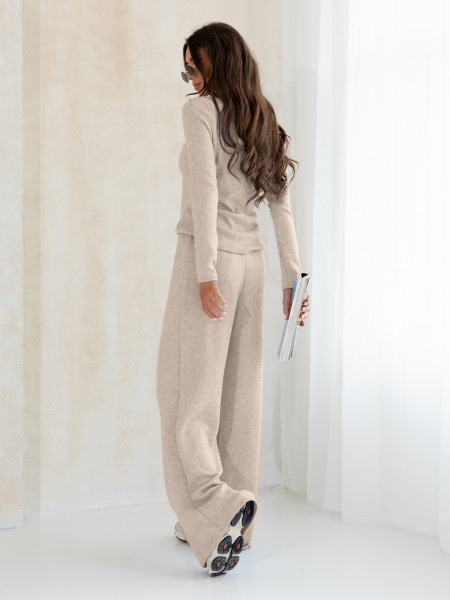 Komplet dzianinowy z szerokimi spodniami CELESTE - beżowy