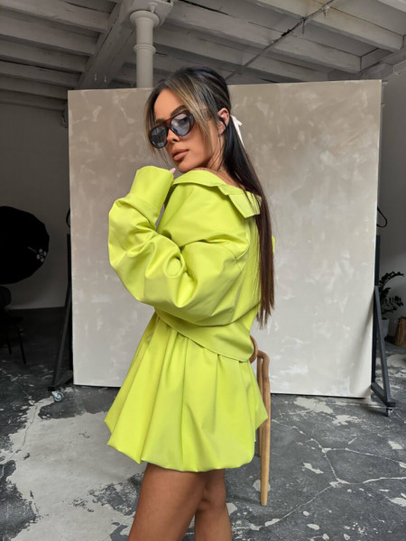 Spódnica mini bombka z szeroką gumą AKARI - limonkowa 2