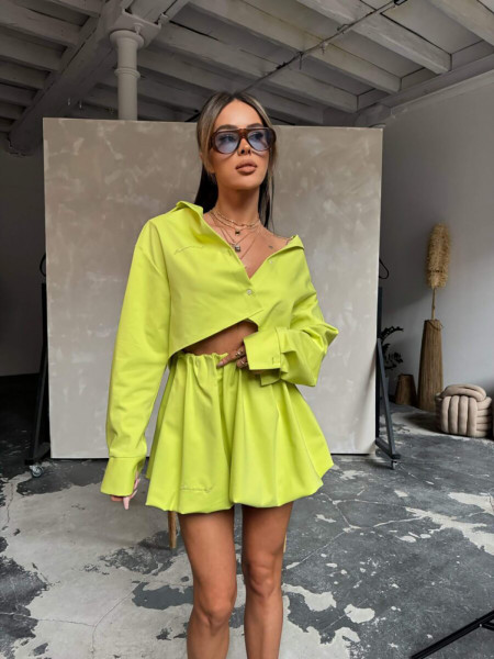 Spódnica mini bombka z szeroką gumą AKARI - limonkowa