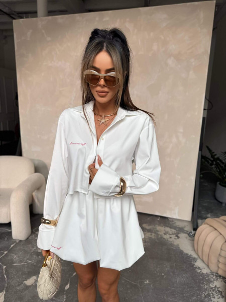 Spódnica mini bombka z szeroką gumą AKARI - biała