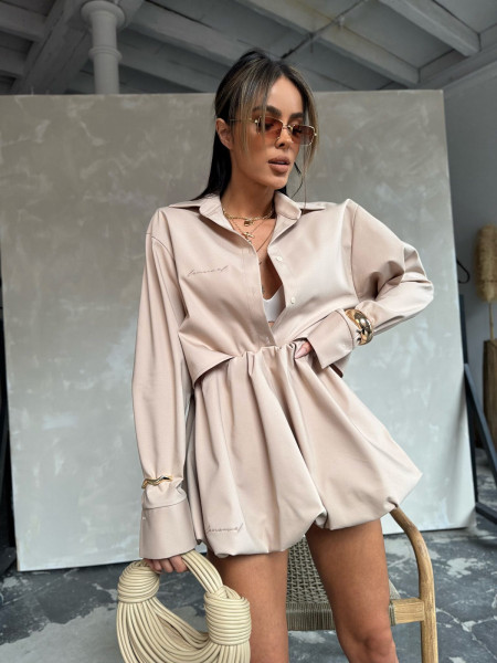 Spódnica mini bombka z szeroką gumą AKARI - cappuccino