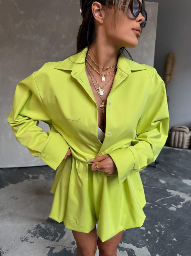 Krótka koszula oversize z bawełną IRIMA - limonkowa