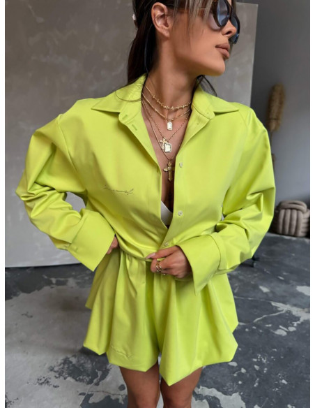 Krótka koszula oversize z bawełną IRIMA - limonkowa