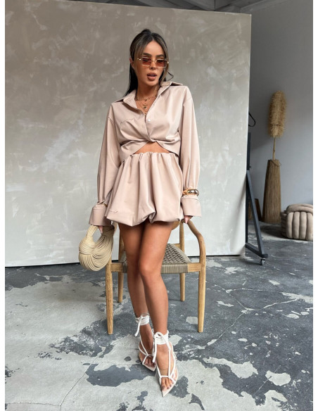 Krótka koszula oversize z bawełną IRIMA - cappuccino