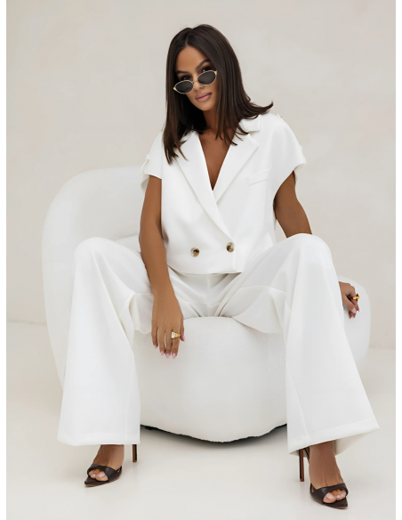 Stylowy komplet kamizelka i szerokie spodnie GAJA - biały