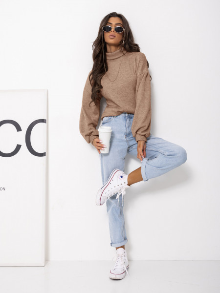 Dzianinowy sweter z golfem ZENARA - cappuccino 2