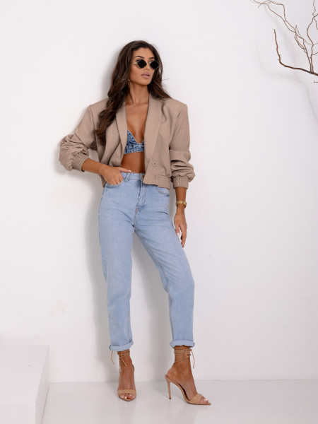 Krótka kurtka bomberka z poduszkami CHITTA - cappuccino mocca