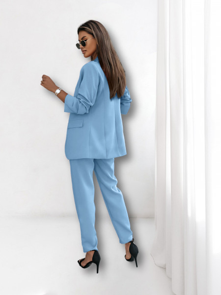 Modny garnitur marynarka i spodnie CETUS - błękitny