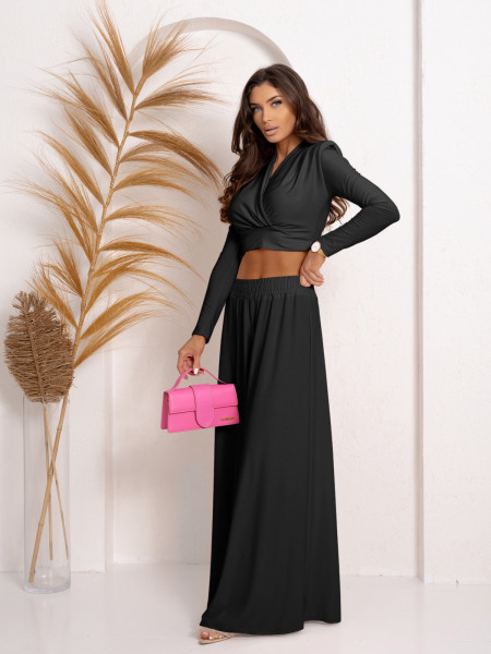 Stylowy komplet z szerokimi spodniami ARIGA - czarny