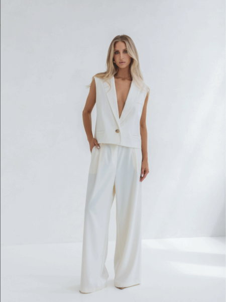 Stylowy komplet kamizelka i szerokie spodnie ABBY - waniliowy