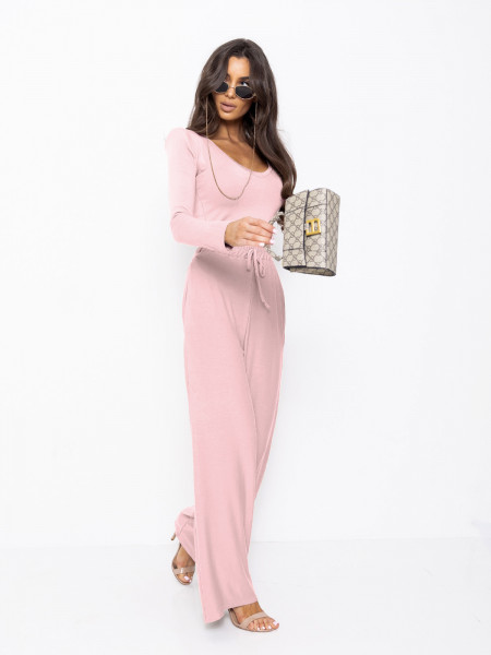 Komplet z wiskozy bluzka i szerokie spodnie AGRA - brudny róż 2