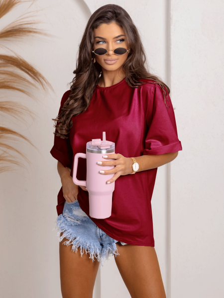 Bawełniany t-shirt oversize z poduszkami VEA - Bordo