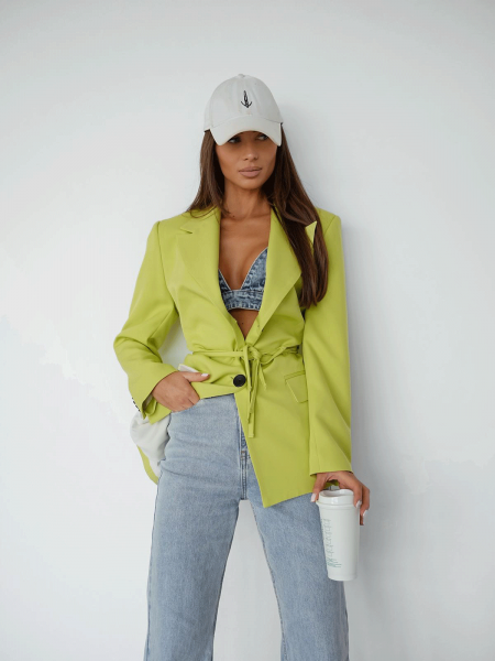 Marynarka oversize z wiązaniem AVIONA - limonka