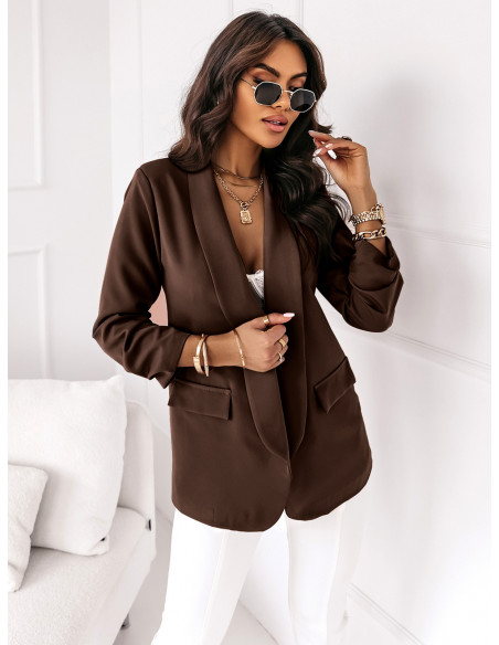 Klasyczna jednokolorowa marynarka IMAN - czekoladowa