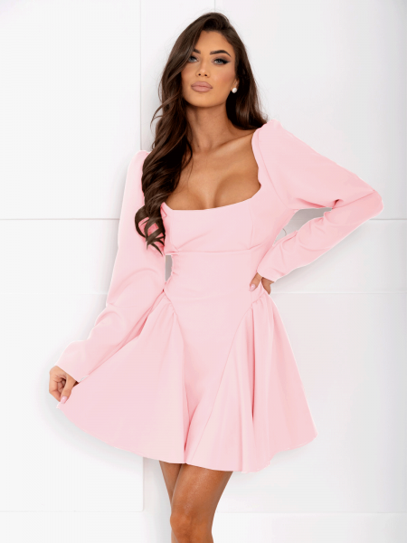 Modna sukienka z odkrytymi plecami LEVIA - pudrowy róż