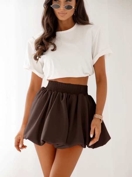 Spódnica mini bombka z szeroką gumą SALUD - czekoladowa