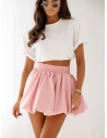 Spódnica mini bombka z szeroką gumą SALUD - pudrowy róż