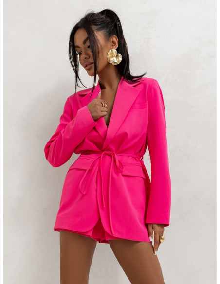 Elegancka długa marynarka z wiązaniem ARNI - różowa