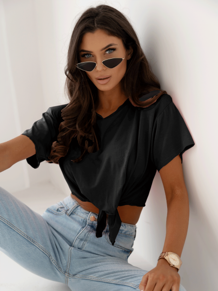 Wiązany top z wiskozy TOLA - czarny 2