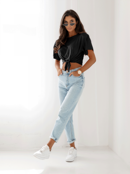 Wiązany top z wiskozy TOLA - czarny