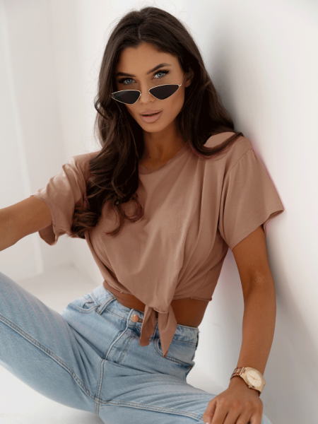 Wiązany top z wiskozy TOLA - capuccino mocca