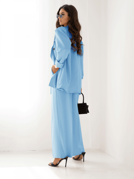 Stylowy garnitur marynarka i spodnie ULLA - błękitny 2