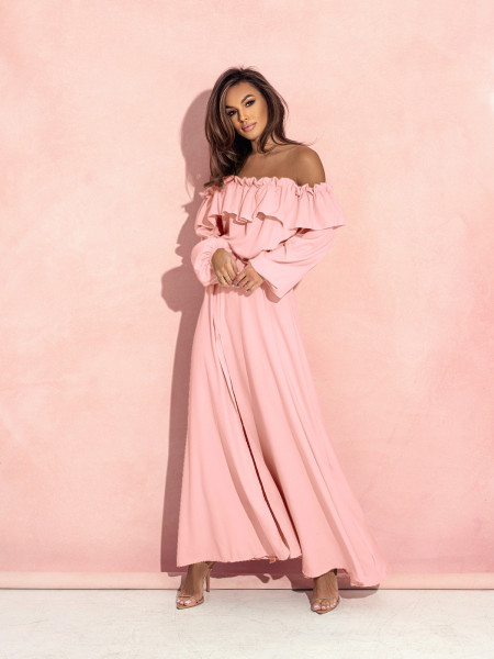 Rozkloszowana sukienka hiszpanka AROSA - pudrowy róż