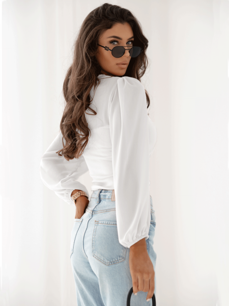 Modna bluzka z szyfonowymi rękawami ADDISON - biała 2
