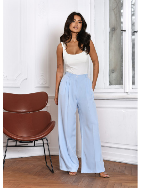Eleganckie szerokie spodnie z kantem TEONA - błękit