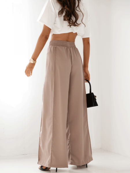 Szerokie spodnie z przeszyciami SONYA - cappuccino mocca 2