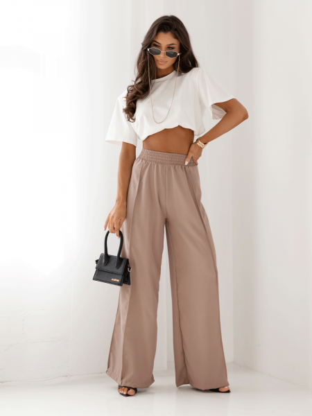 Szerokie spodnie z przeszyciami SONYA - cappuccino mocca