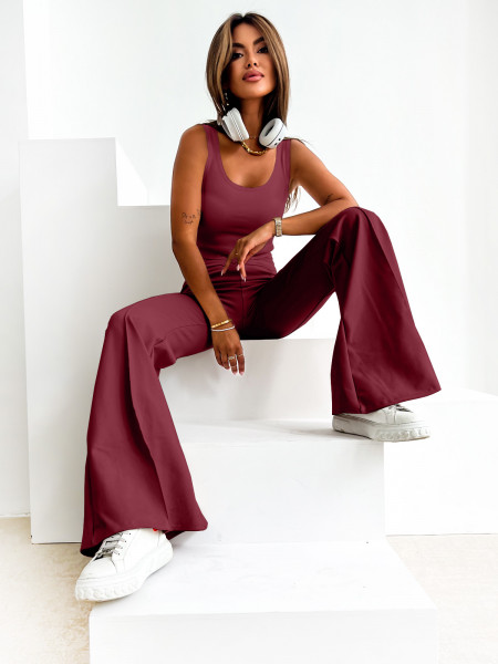 Komplet crop top i spodnie dzwony modelujące VIKI - bordowy 2