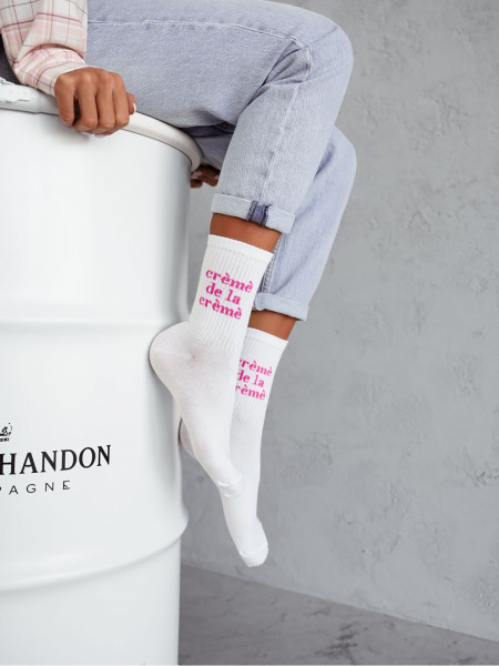 Skarpetki damskie Creme de la creme - biało-różowe