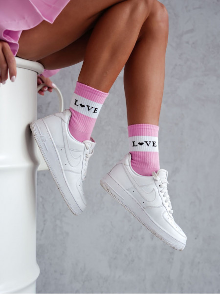 Skarpetki damskie LOVE szeroki pasek - pudrowy róż