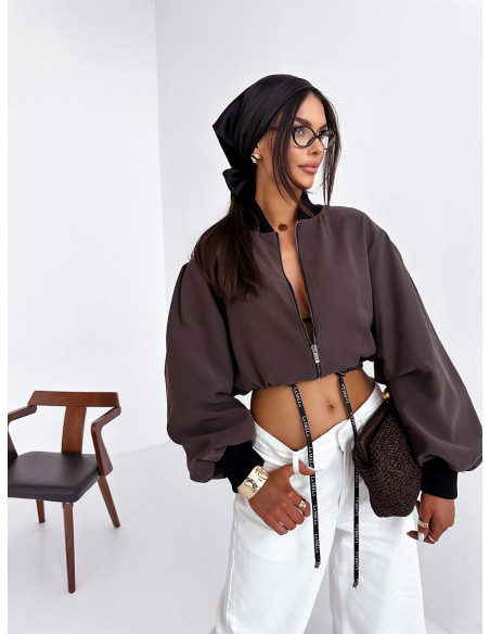 Krótka kurtka bomberka ze ściągaczem MANON - czekoladowa