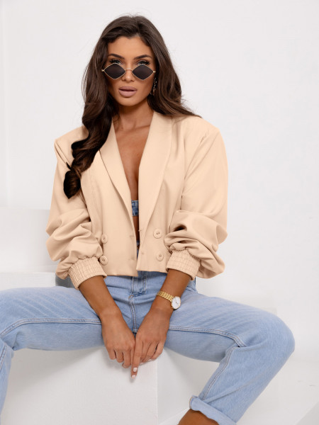 Krótka kurtka bomberka z poduszkami CHITTA - beżowa