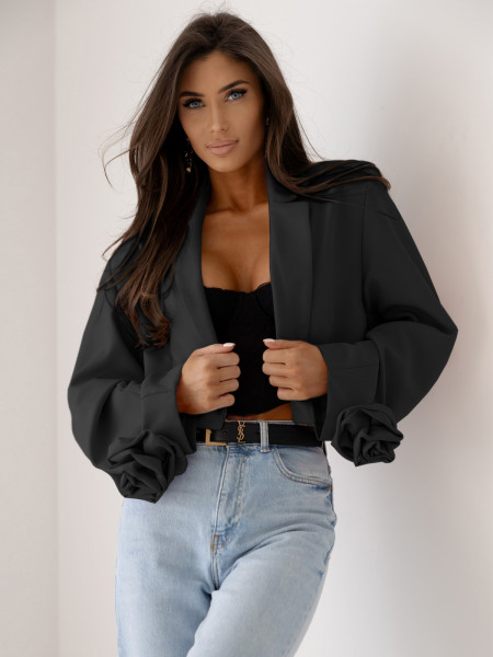 Krótka marynarka oversize z różą na rękawie MALLA - czarna 2