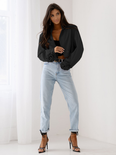 Krótka marynarka oversize z różą na rękawie MALLA - czarna